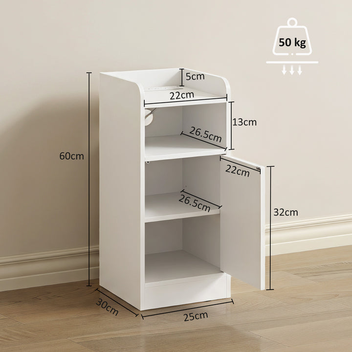 Slim Bedside Table Set of 2 with Charging Station, Narrow Bedside Cabi