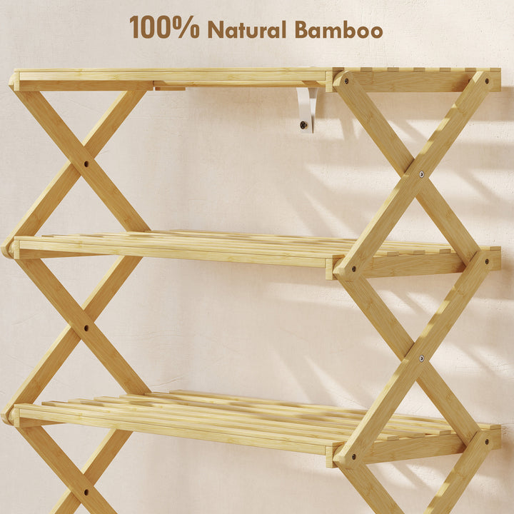 Five-Tier Folding Bamboo Shoe Rack - Natural Finish