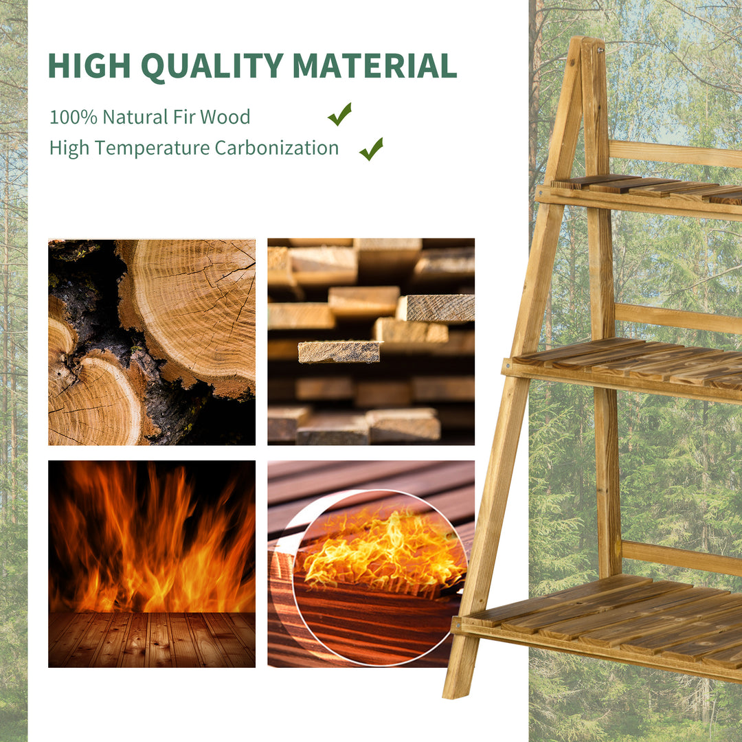Wooden Folding Flower Pot Stand 3 Tier Garden Planter Display Ladder Gardener Storage Shelves Rack Herb Holder (80L x 37W x 93H cm)