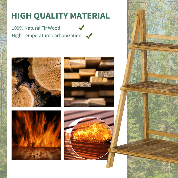 Wooden Folding Flower Pot Stand 3 Tier Garden Planter Display Ladder Gardener Storage Shelves Rack Herb Holder (80L x 37W x 93H cm)
