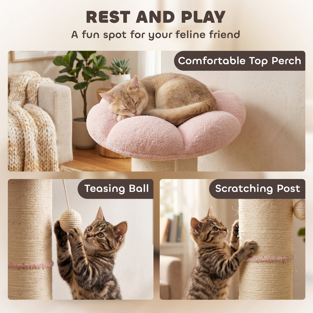 Cat Tree, Flower Cat Scratching Post with Thick Sisal Post, Dangling - view 6