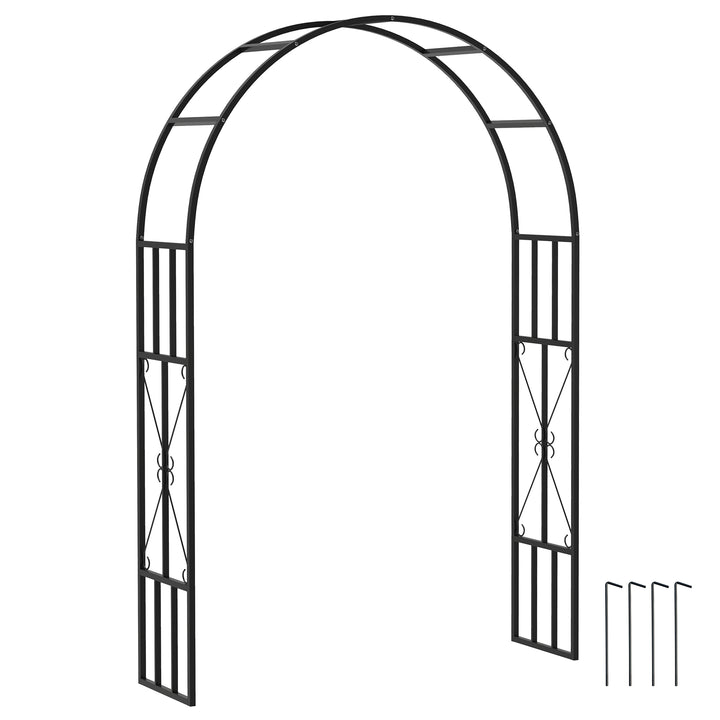 Steel Garden Arch, 2.2m High x 1.5m Wide Metal Garden Trellis for Climbing Plants Roses Wisteria Vines, Outdoor Wedding Arch for Bridal Party Ceremony Decoration, Black