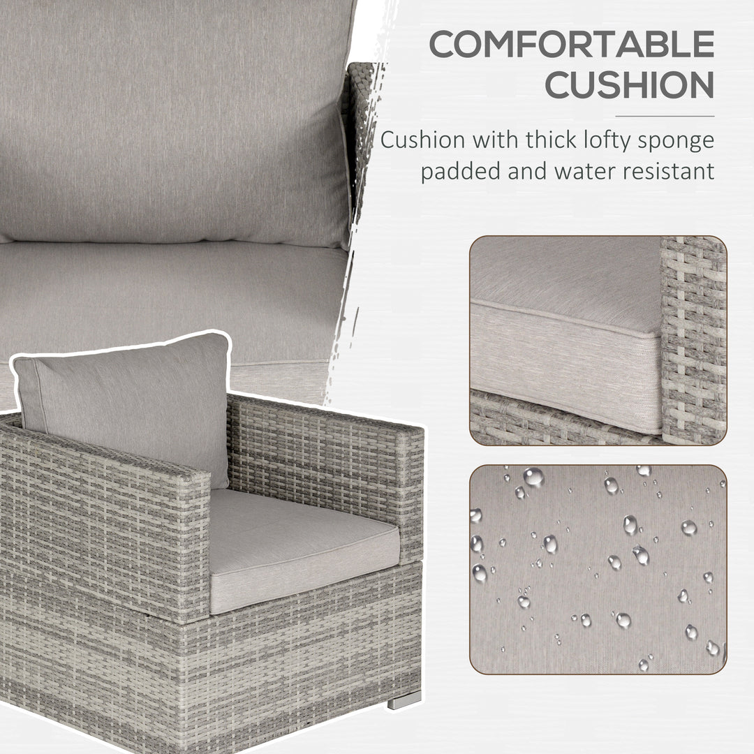 Single Seater Rattan Chair Sofa with Padded Cushions, All-Weather PE Wicker Weave Garden Armchair with Armrests, Grey