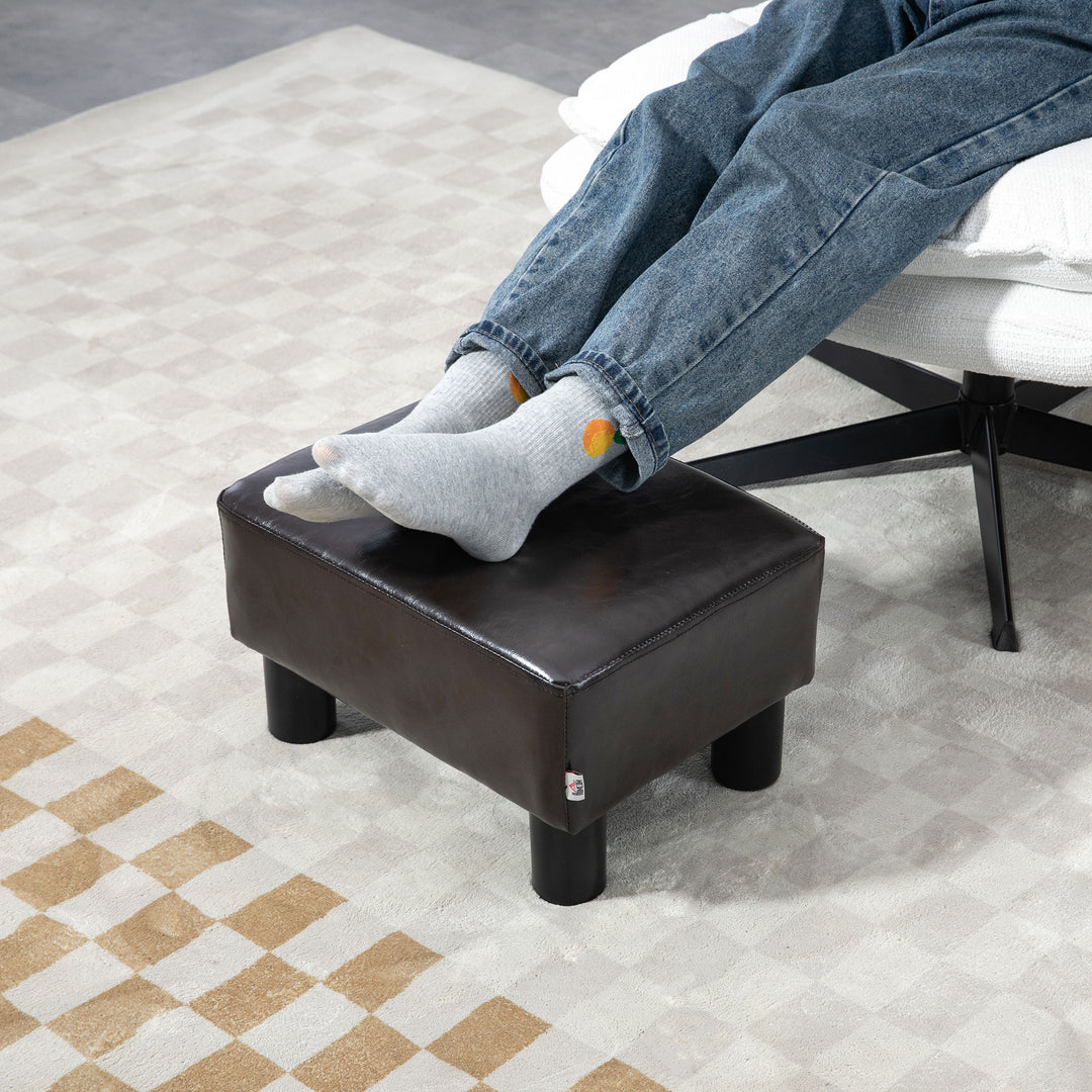 PU Leather Footstool Ottoman Cube with 4 Plastic Legs, Brown