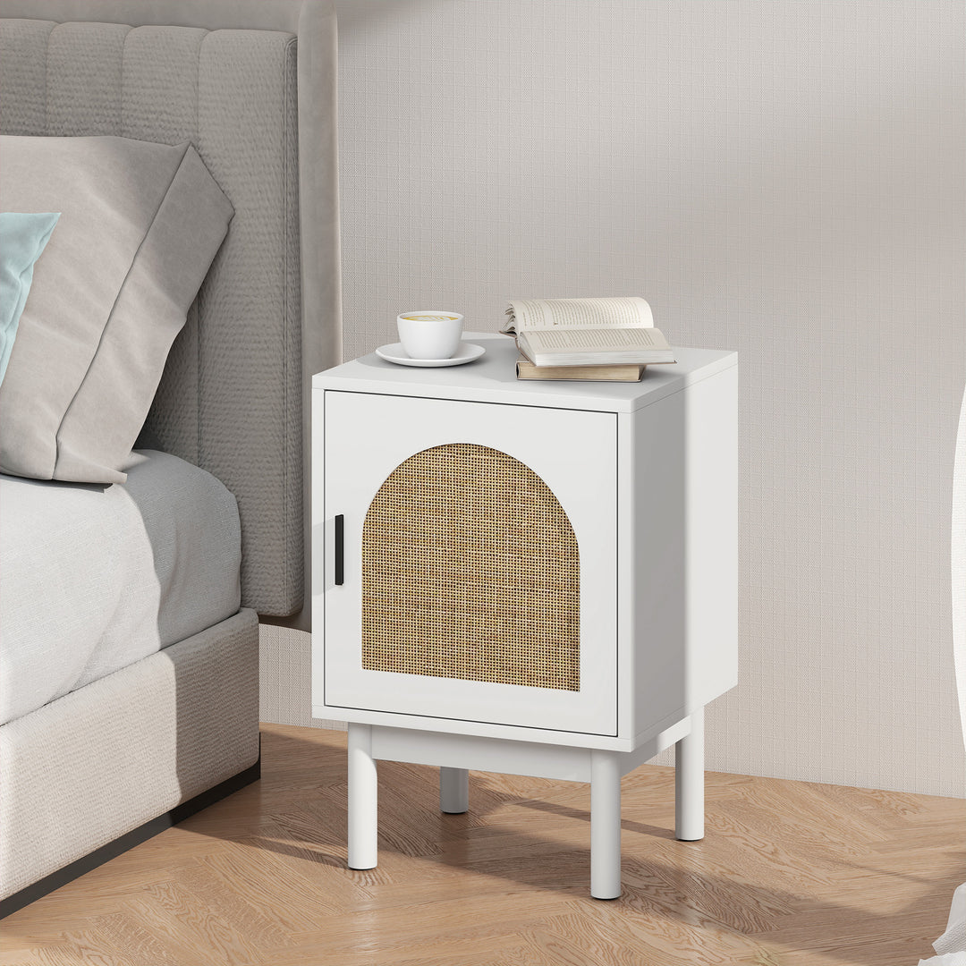 Rattan Bedside Table for Bedroom - White