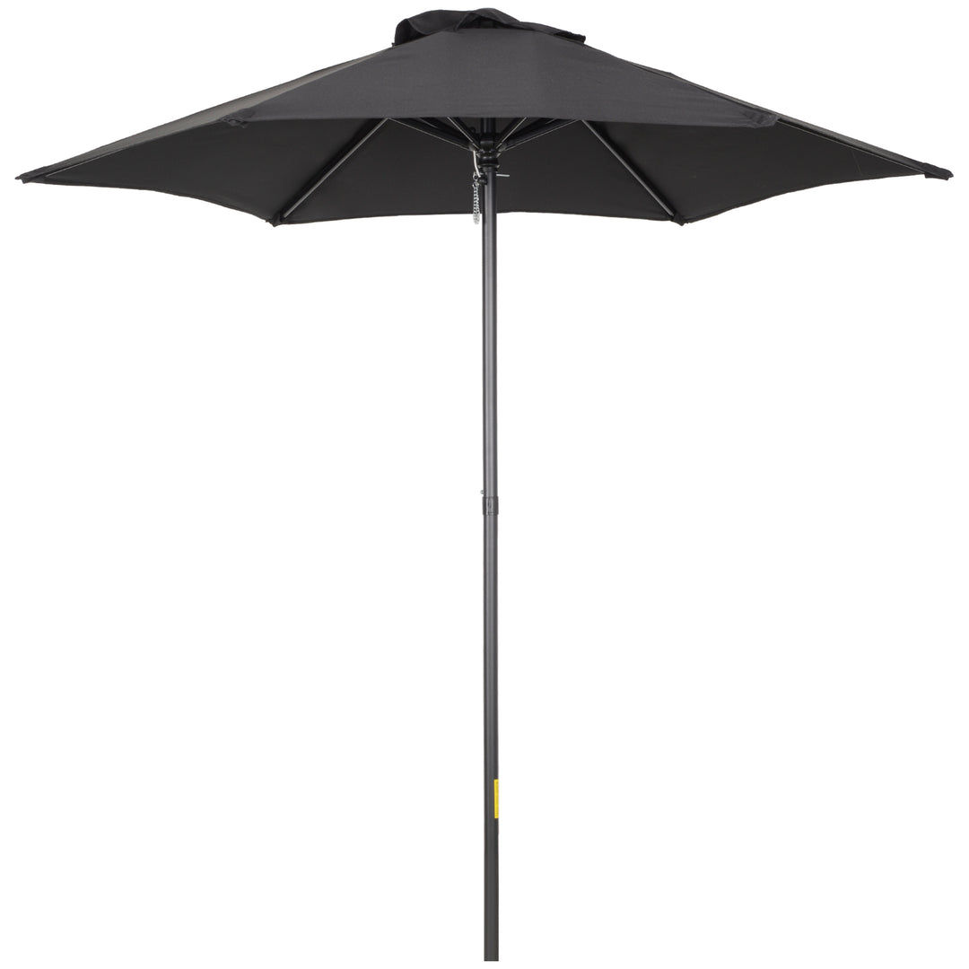 MCL 2m Garden Parasol Umbrella, Outdoor Sun Shade with 6 Sturdy Ribs for Balcony, Bench, Garden, Black