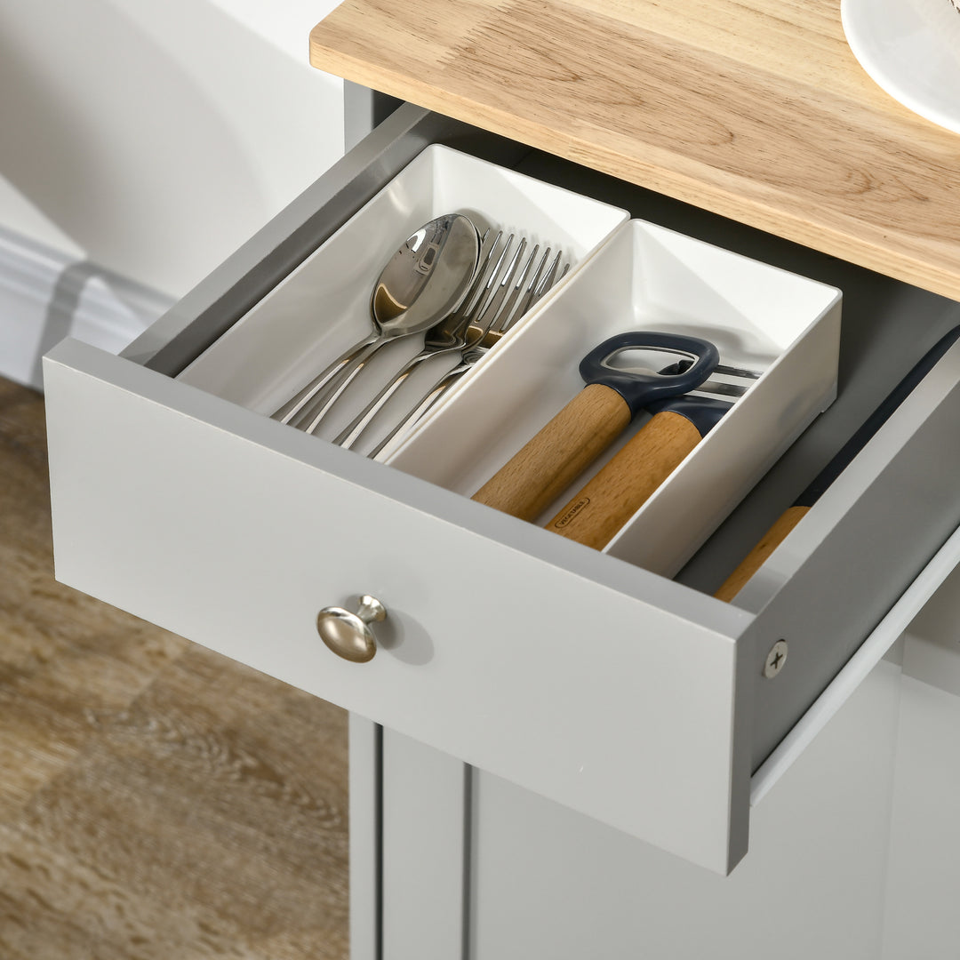 Sideboard with Rubberwood Top and Adjustable Shelves for Dining Room, Kitchen - Grey