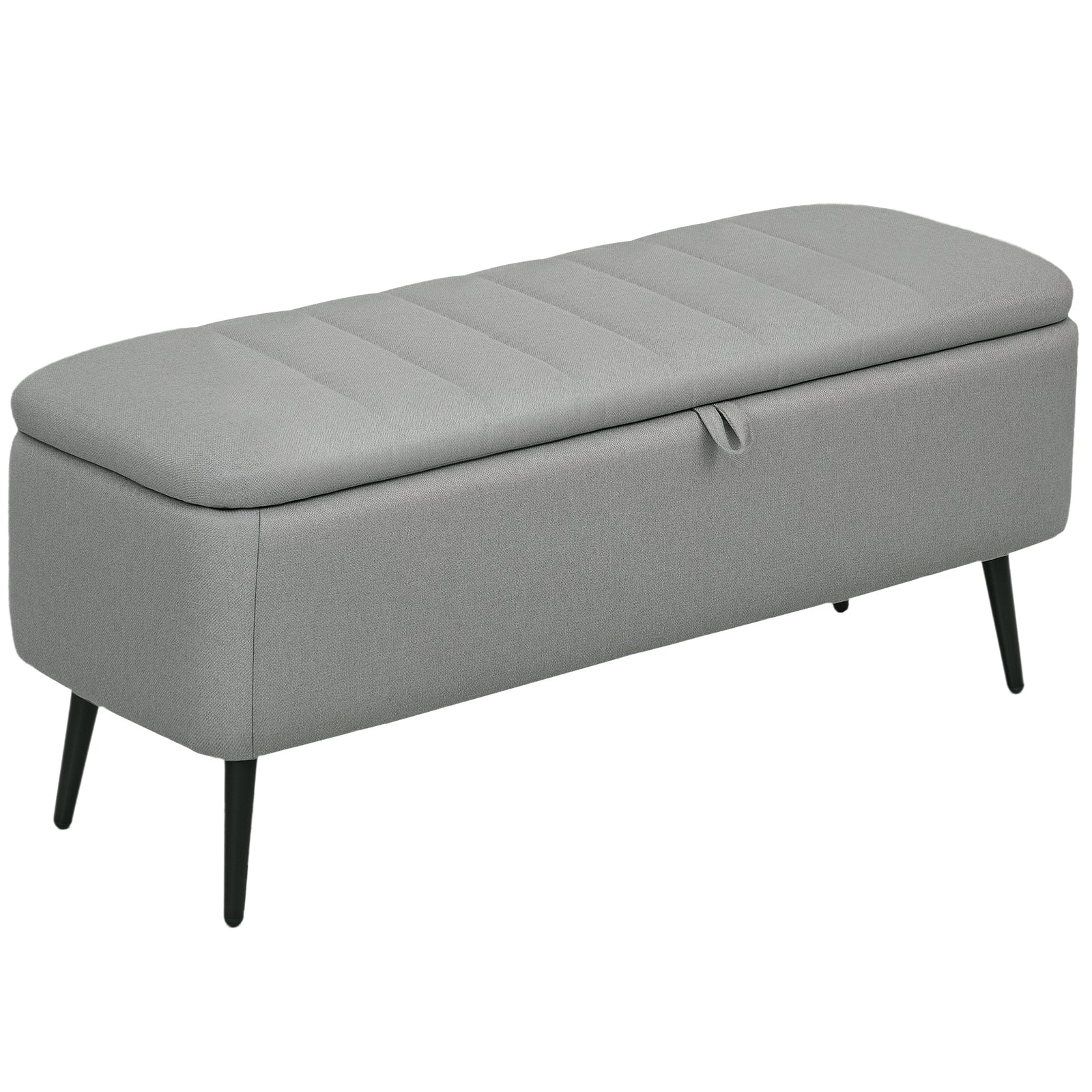 92 x 31cm Linen-Look Storage Ottoman - Light Grey