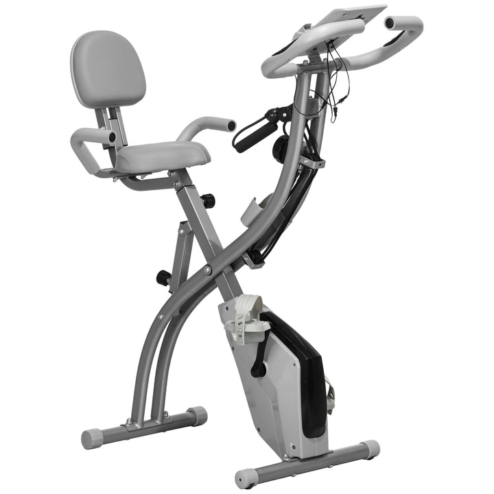 MCL 2-in-1 Folding Exercise Bike with 8-Level Magnetic Resistance, Arm Resistance Band, Pulse Sensor, Grey