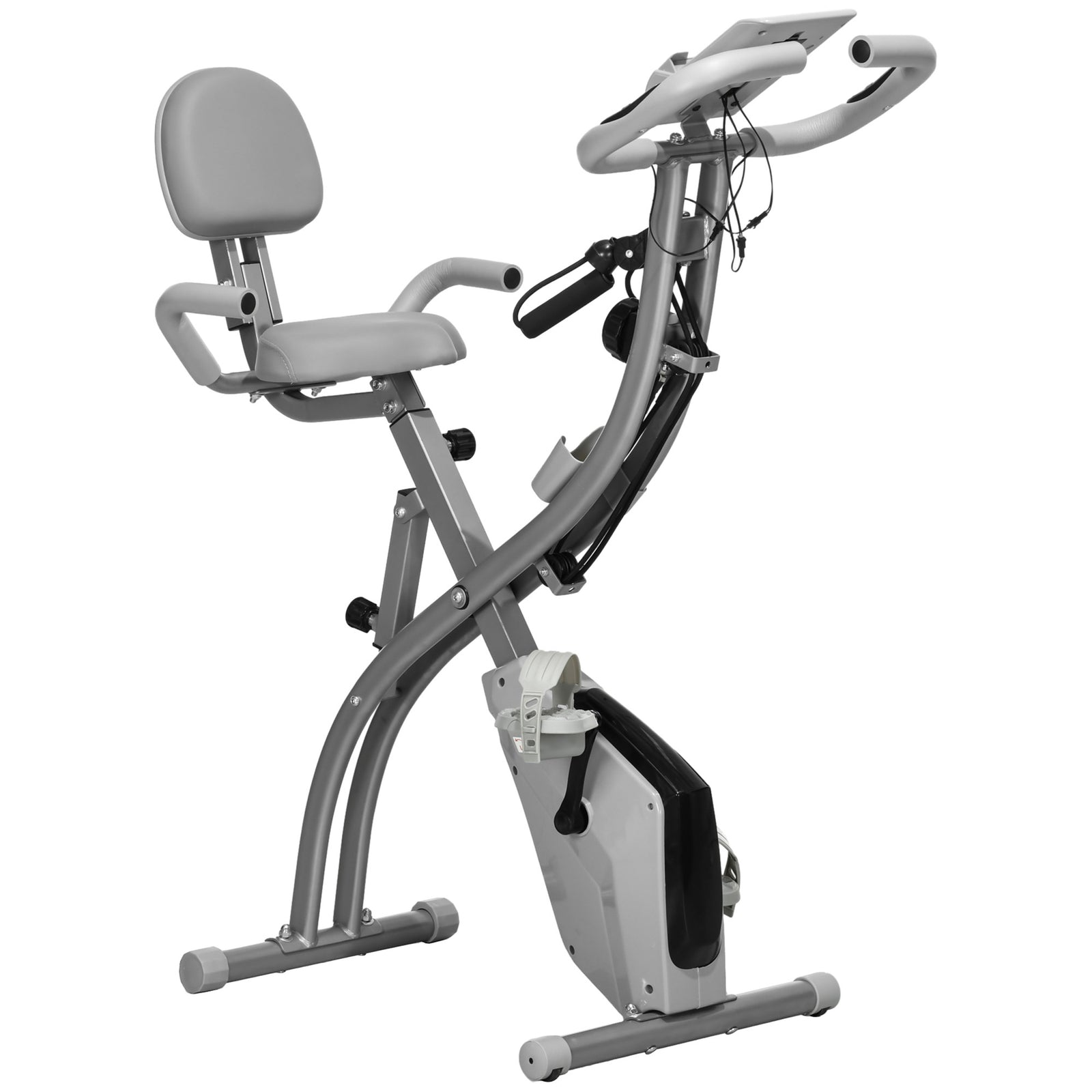2-in-1 Folding Exercise Bike with 8-Level Magnetic Resistance, Arm Resistance Band, Pulse Sensor, Grey