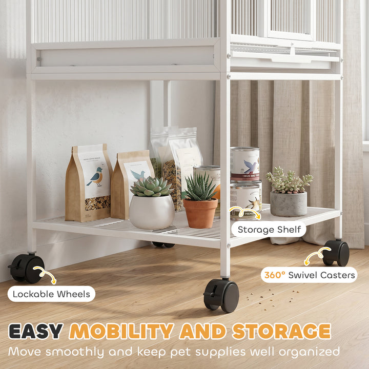 Bird Cage Detachable with Rolling Stand Parrot Cage with Storage Shelf