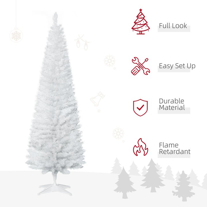 HOMCOM 6ft Unlit Artificial Christmas Tree, Pencil Slim Xmas Tree with Solid Stand and Realistic Branches, White