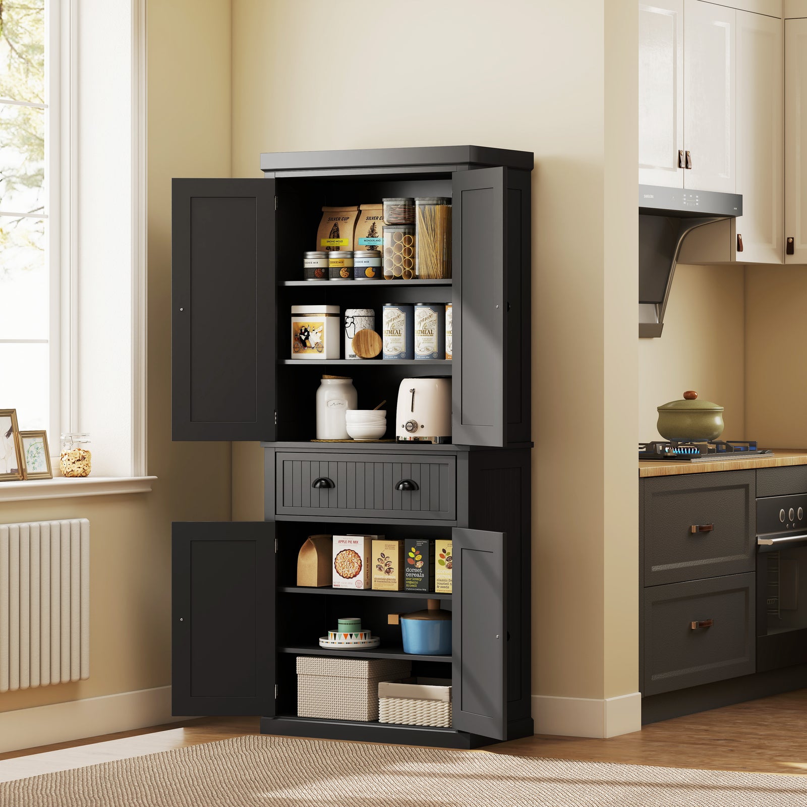 Freestanding Multi-Storage Kitchen Cabinet - Black