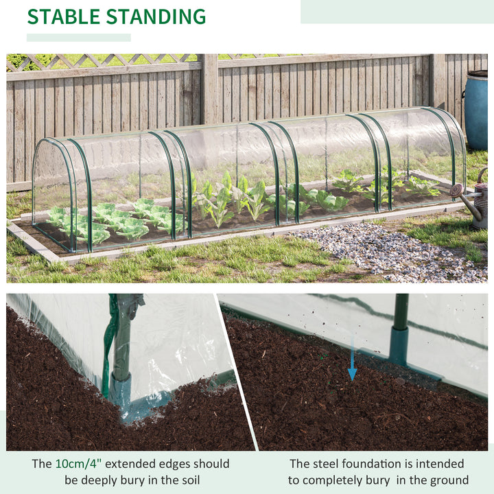 Mini Greenhouse, Small Polytunnel Green House with Zipped Doors, Steel Frame for Garden Backyard, 395 x 100 x 80cm, Clear