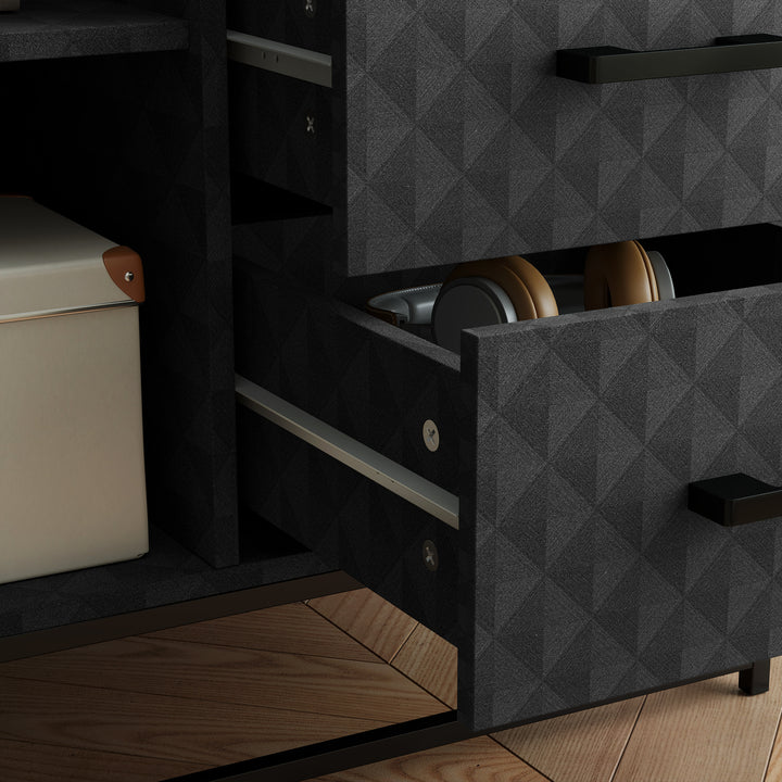 Sideboard with Adjustable Shelf, Freestanding Sideboard Storage Cabinet with Open Compartment and 2 Drawers, Black