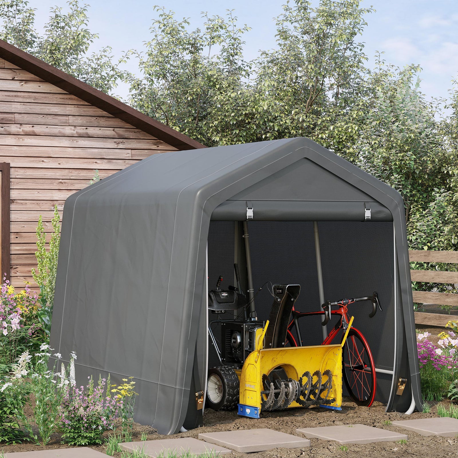9 X 7.5ft Temporary Outdoor Equipment Shed - Dark Grey
