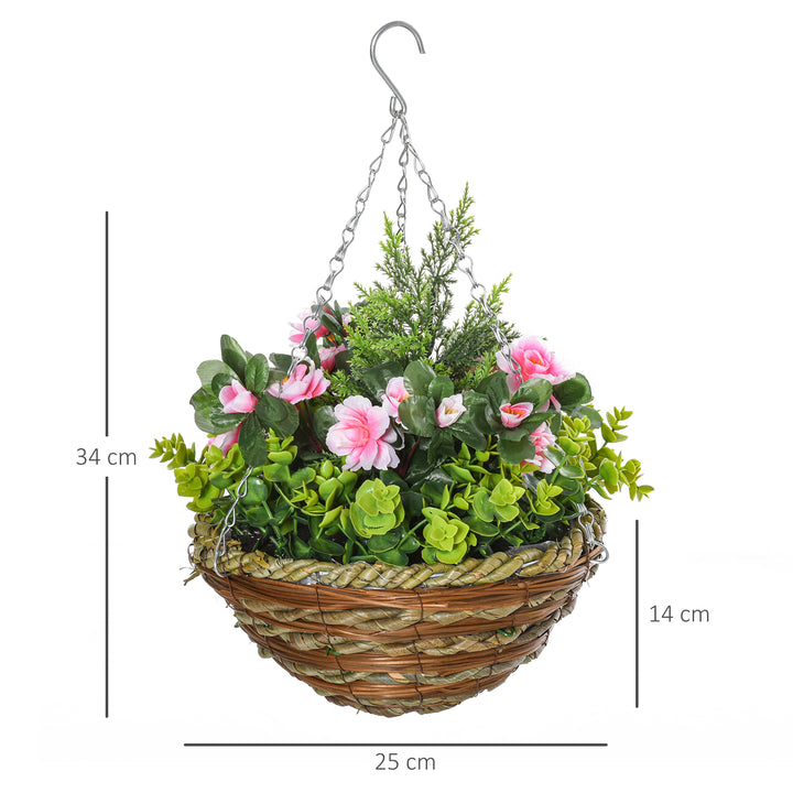 Set of Two Hanging Lisianthus Flower Pots - Pink/Green
