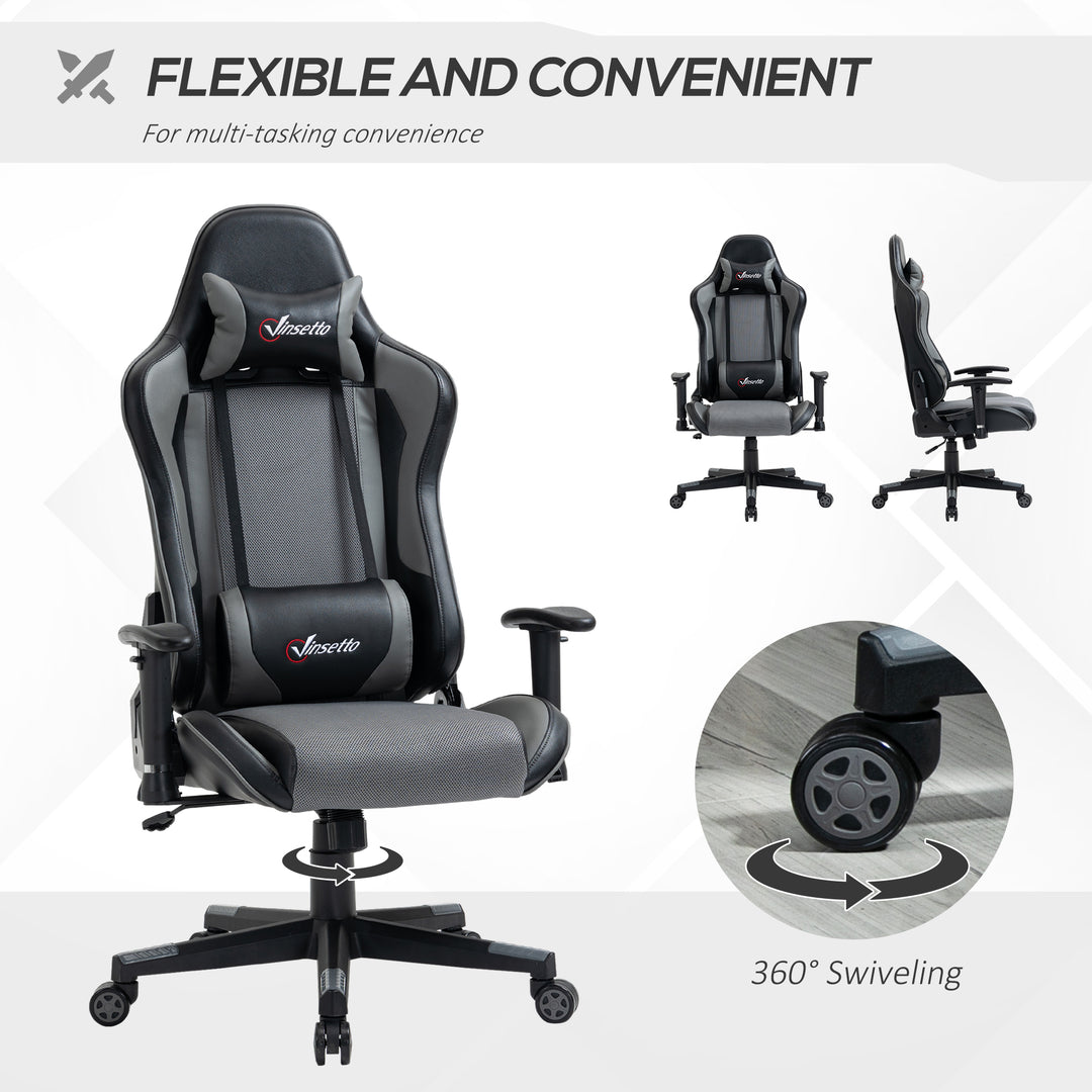 Vinsetto Gaming Chair Racing Style Ergonomic Office Chair High Back Computer Desk Chair Adjustable Height Swivel Recliner with Lumbar Support, Grey