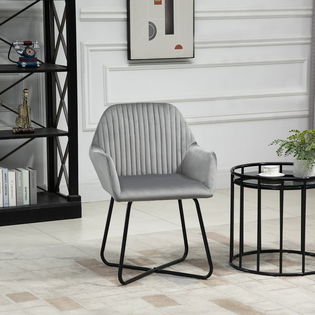 Velvet-Feel Plisse Back Accent Chair - Grey