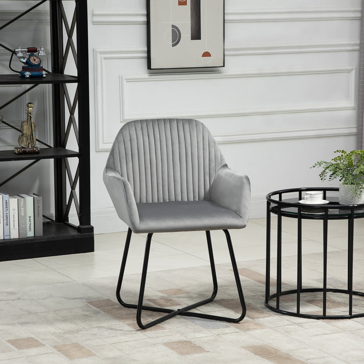 Velvet-Feel Plisse Back Accent Chair - Grey