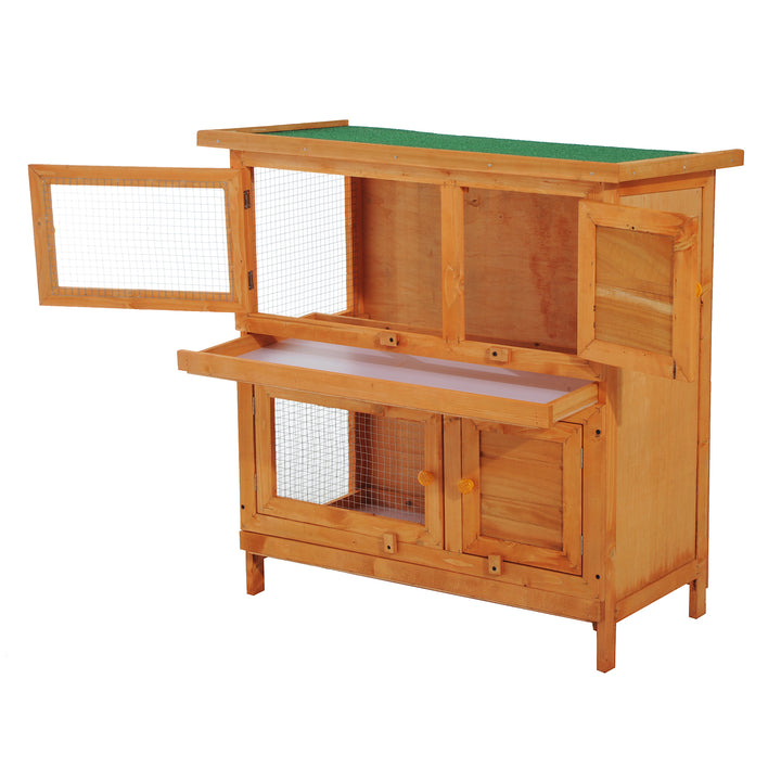 90cm 2 Tiers Double Decker Wooden Guinea Pigs Hutches Pet Cage