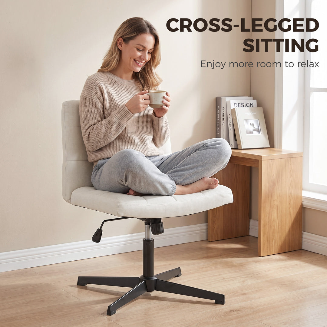 Armless Office Chair, Cross Legged Linen Computer Desk Vanity Chair - view 4