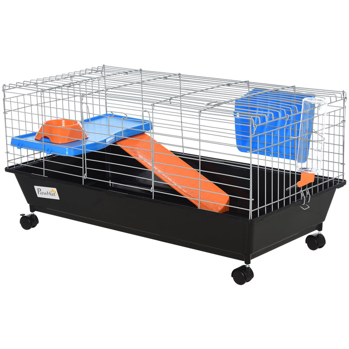 PawHut Steel Small 2-Tier Small Guinea Pigs Hutches w/ Accessories Blue/Orange | Aosom UK