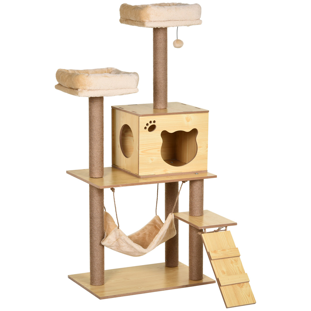 130cm Cat Tree for Indoor Cats, Multi-Level Plush Cat Tower, with Five