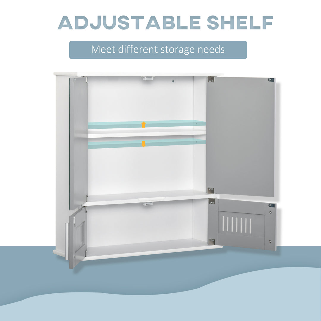 kleankin Wall-Mounted Bathroom Cabinet: Double Door Storage with Adjustable Shelf, Space-Saving Grey Organiser | Aosom UK