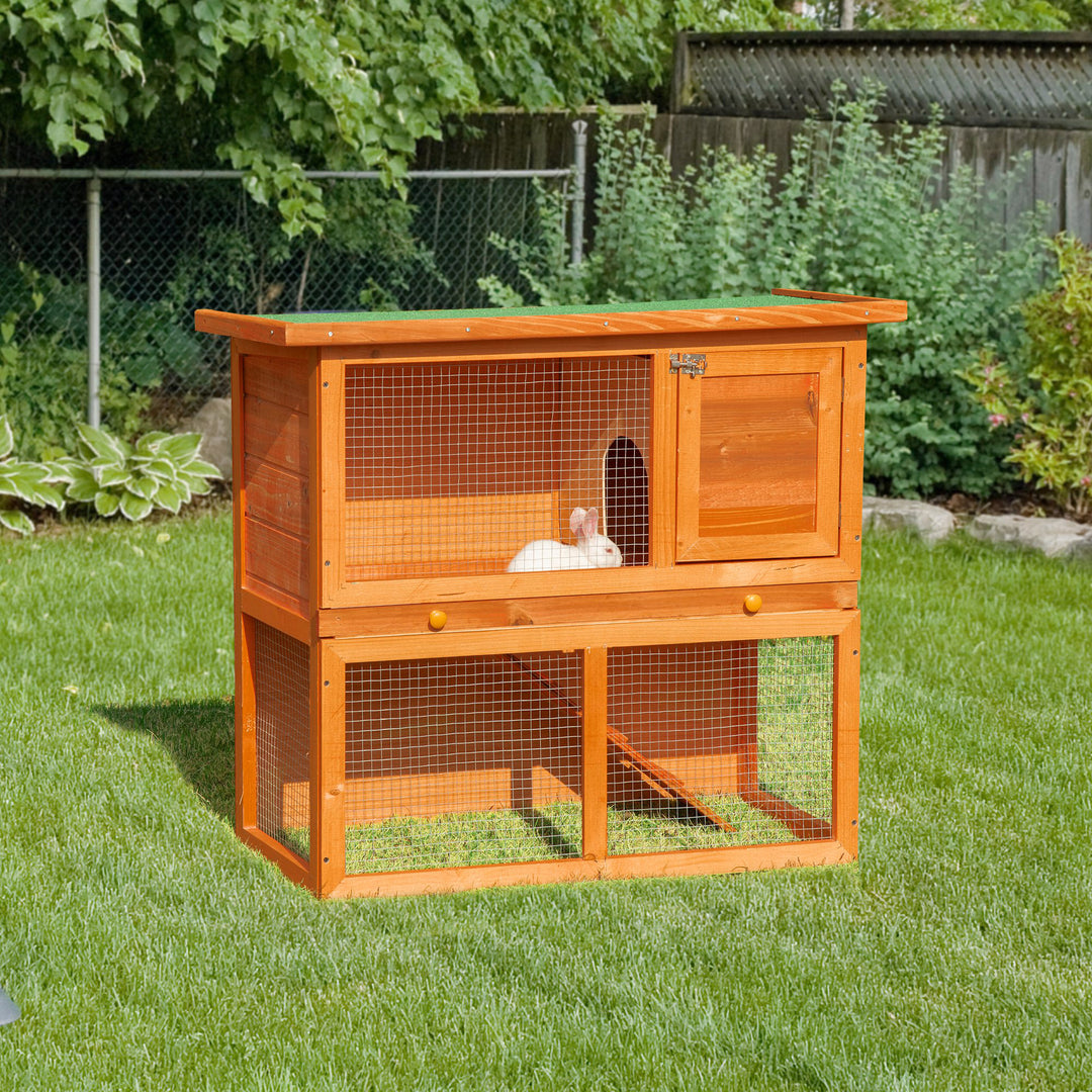 MCL Two-Tier Rabbit Hutch, Wooden Outdoor Pet Cage, with Opening Top