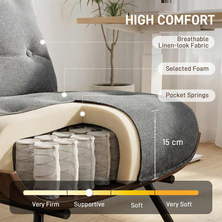 Accent Chair, Linen-look Fabric Reading Chair with Spring Cushion, Sla