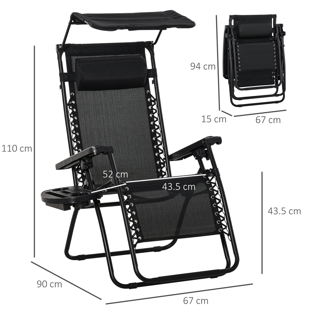 Outsunny Zero Gravity Garden Deck Folding Chair Patio Sun Lounger Reclining Seat with Cup Holder & Canopy Shade