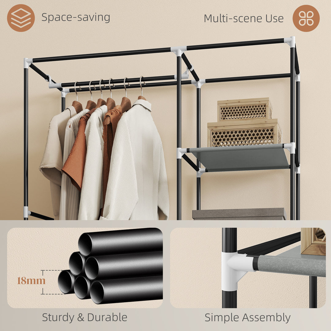 MCL Fabric Wardrobe, Portable Wardrobe with 6 Shelves, 1 Hanging Rail, Foldable Closets, 103 x 43 x 162.5 cm, Light Grey