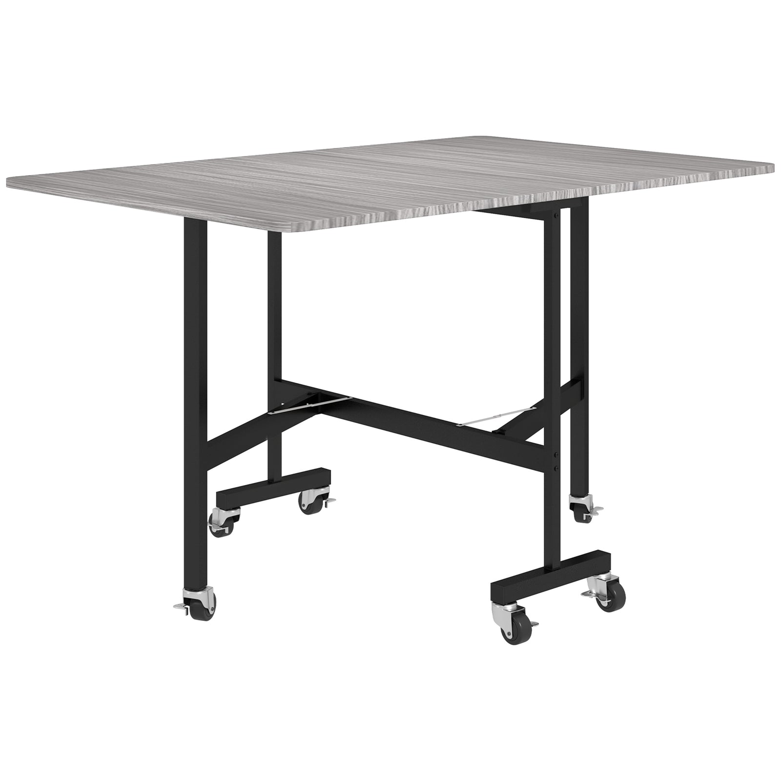 Six-Seater Drop-Leaf Dining Table, with Wheels - Grey Wood-Effect