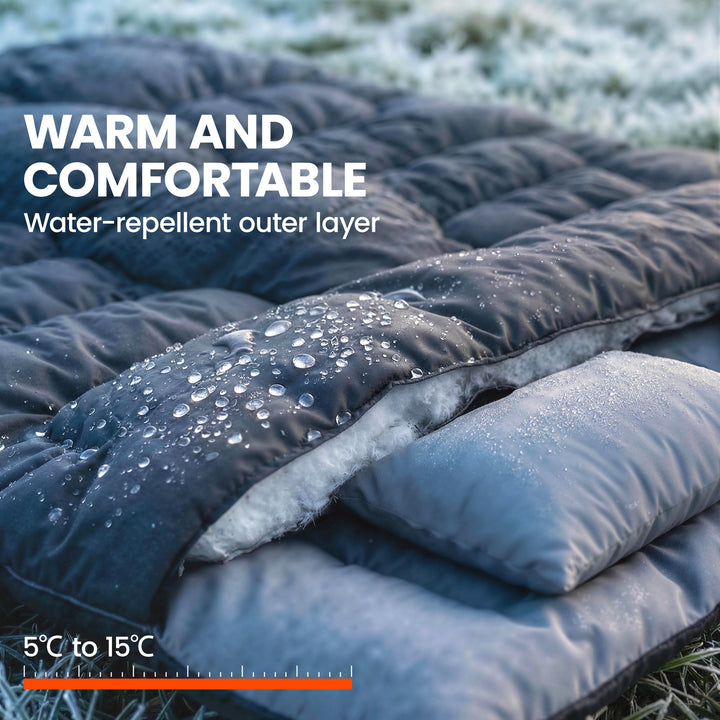 Double Sleeping Bag with 2 Pillows, 220 x 160 cm Extra-Large Sleeping 