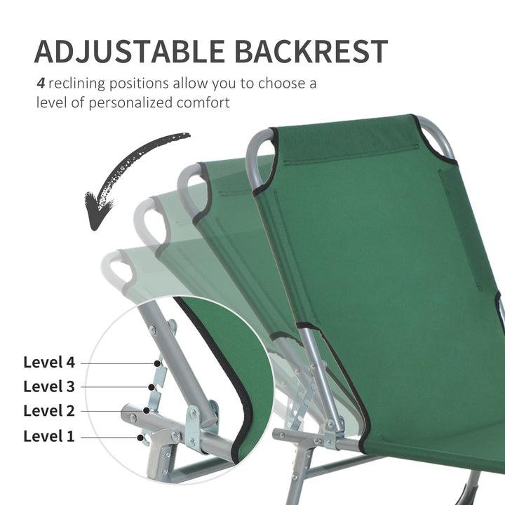 Reclining Sun Lounger Chair Folding Camping Bed with 4-Position Adjustable Backrest, for Travel Indoor Outdoor Office Fishing, Green