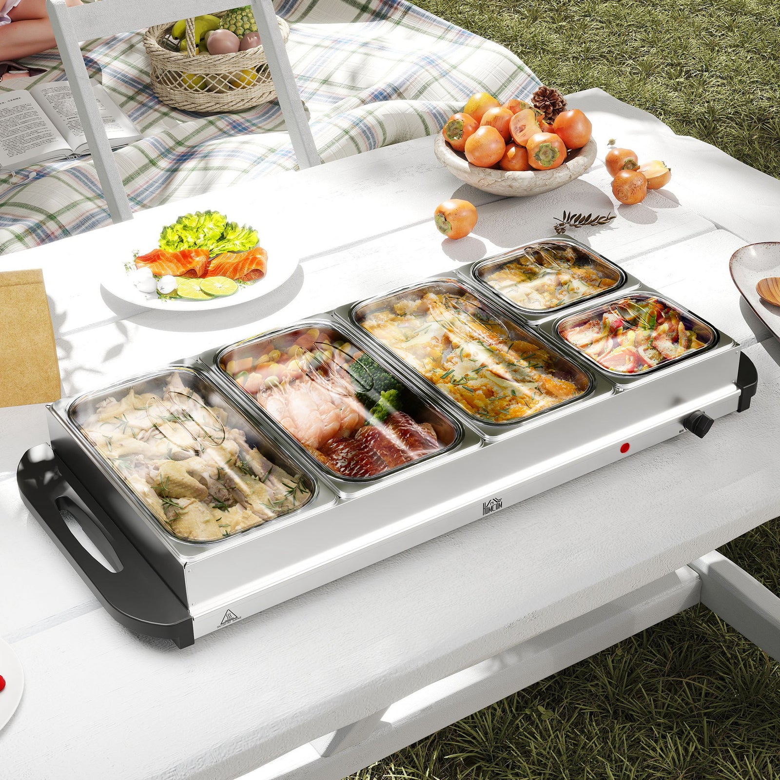 5 Tray Electric Food Warmer Buffet Server with Warming Plate, Cool Tou