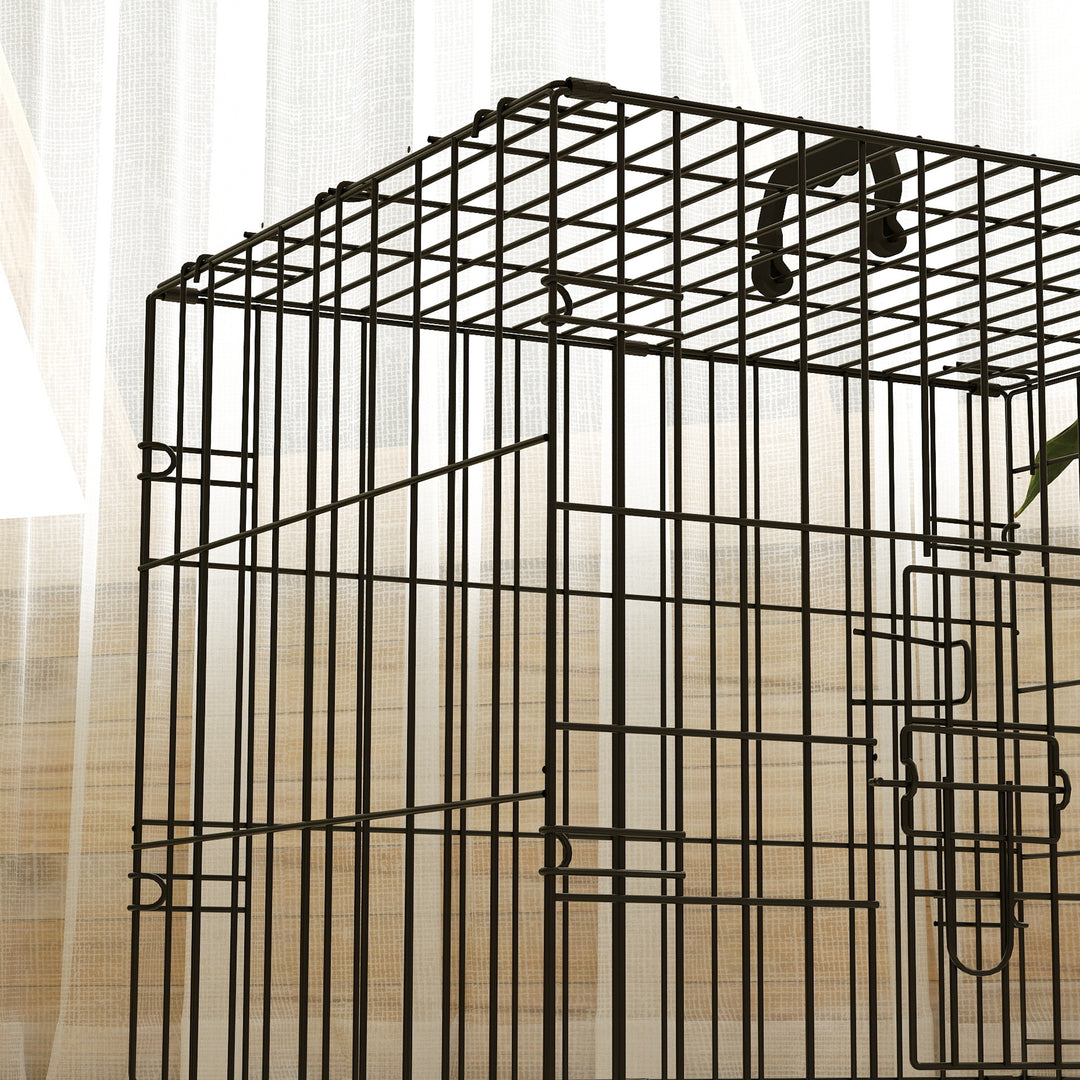 Foldable Dog Crate with Two Doors with Tray, Soft Cushion, for Extra Small Dogs, 60 x 40 x 50, Black