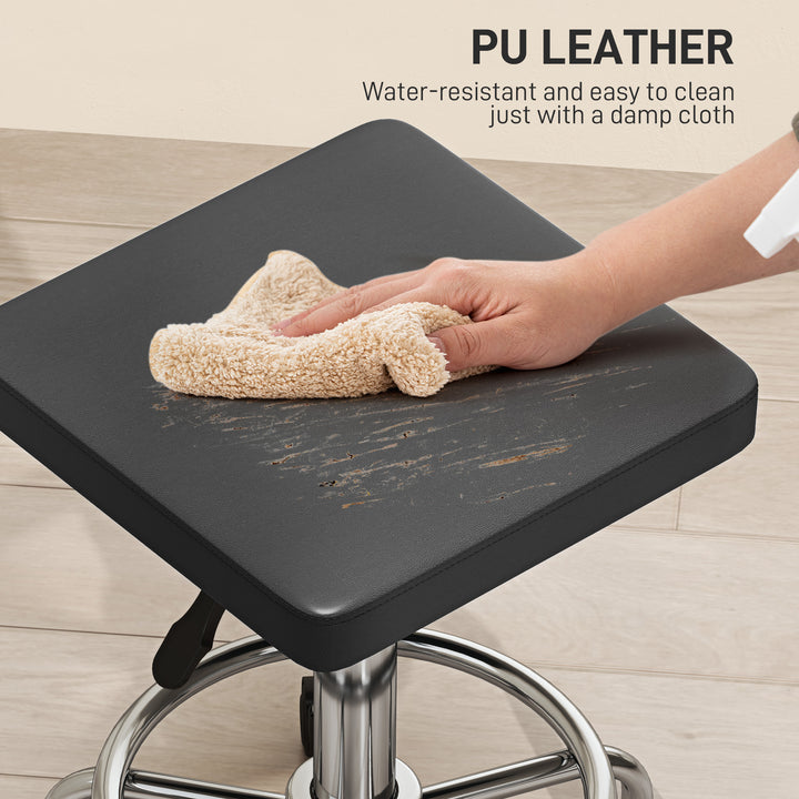 Faux Leather Padded Salon Stool - Black