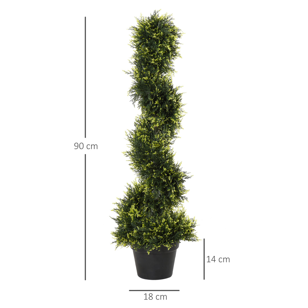 90cm/3FT Artificial Trees, Spiral Topiary Trees w/ Pot Set Of 2, Fake Indoor Greenery Plant Home Office Garden Decor Green