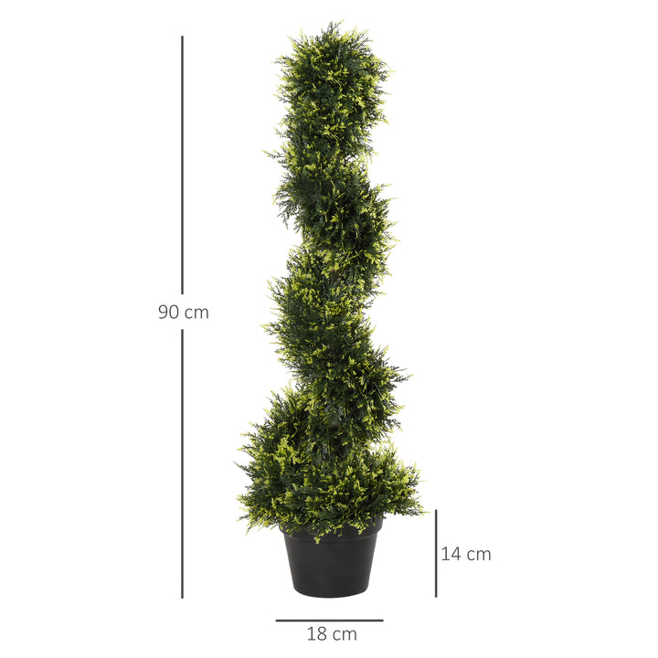 90cm/3FT Artificial Trees, Spiral Topiary Trees w/ Pot Set Of 2, Fake Indoor Greenery Plant Home Office Garden Decor Green