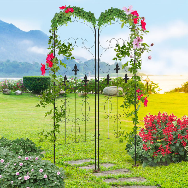 Outsunny Decorative Trellis Set: Elegant Scroll Design, Climbing Plant Support, Jet Black | Aosom UK