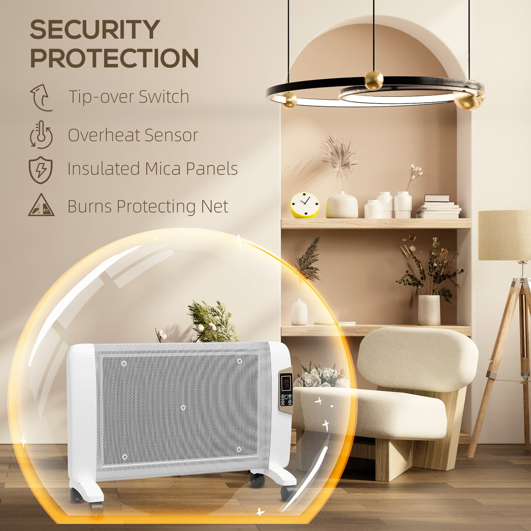 HOMCOM Mica Electric Space Heater, Portable Heater for Home with 2 Heat Settings, Living Room, Study, Garage, Adjustable Temperature 15-40°C, 1000W/2000W, White