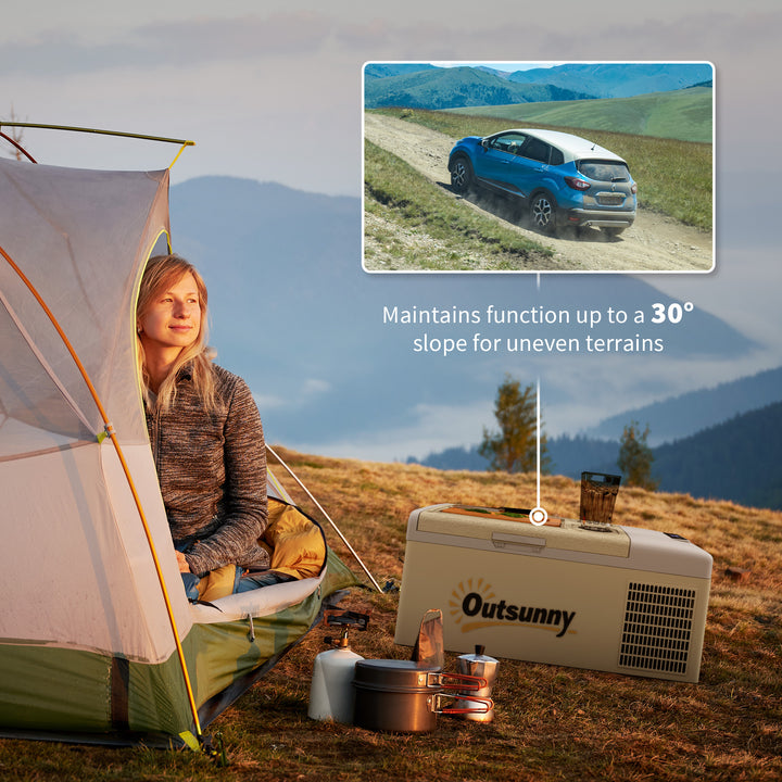 16L Portable Car Fridge, -20℃ to 10℃ Adjustable Temperature - Khaki/Grey