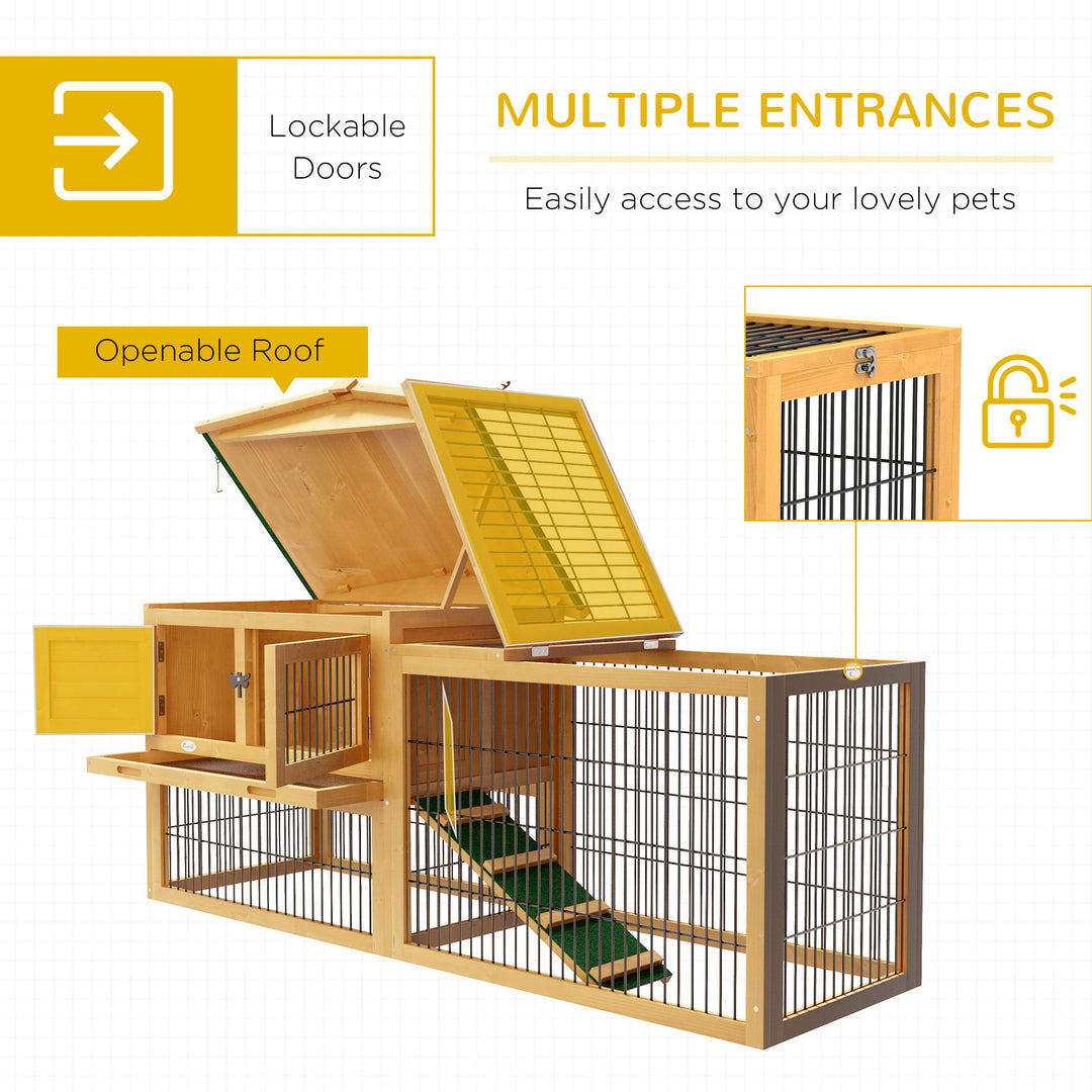 PawHut Wooden Rabbit Hutch with Outdoor Run Yellow | Aosom UK