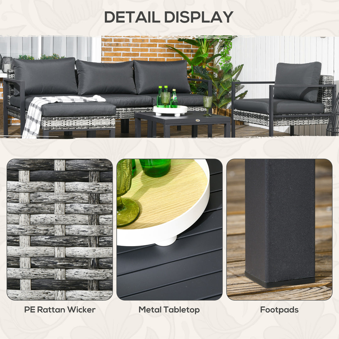 Six-Piece Rattan Garden Sofa Set - Dark Grey