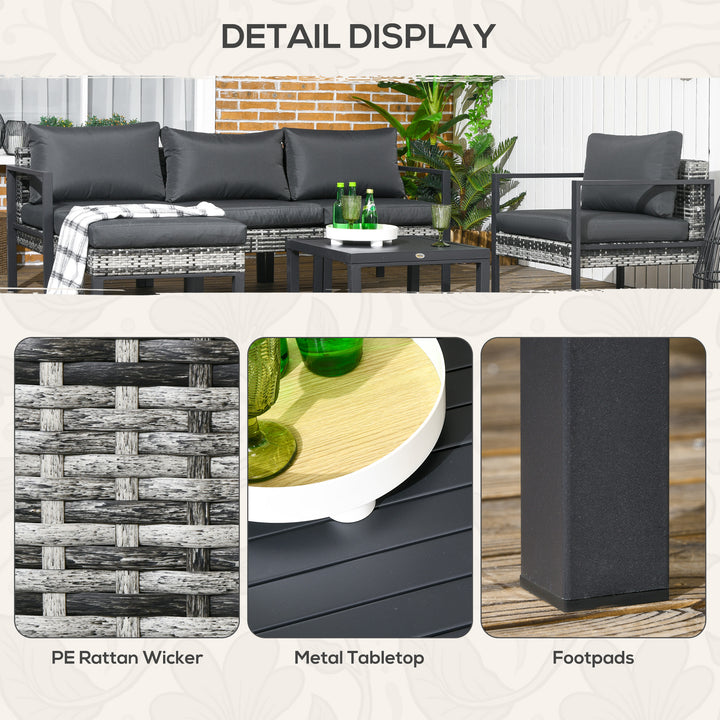 Six-Piece Rattan Garden Sofa Set - Dark Grey