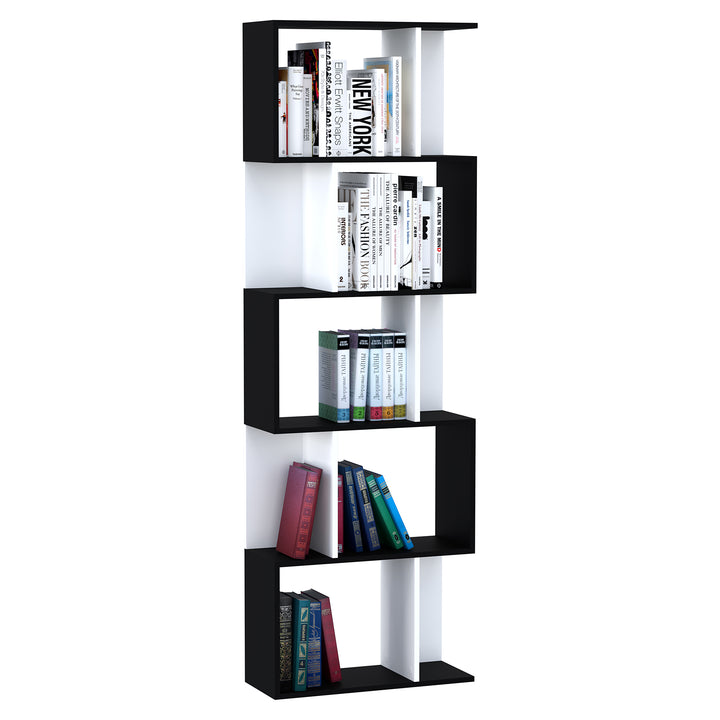 HOMCOM 5-Tier S-Shaped Black Bookcase, Stylish Storage & Display Shelving, Room Divider | Aosom UK