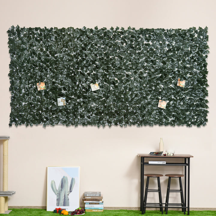 2-Piece Artificial Leaf Hedge Screen Privacy Fence Panel for Garden Outdoor Indoor Decor, Dark Green, 3M x 1.5M