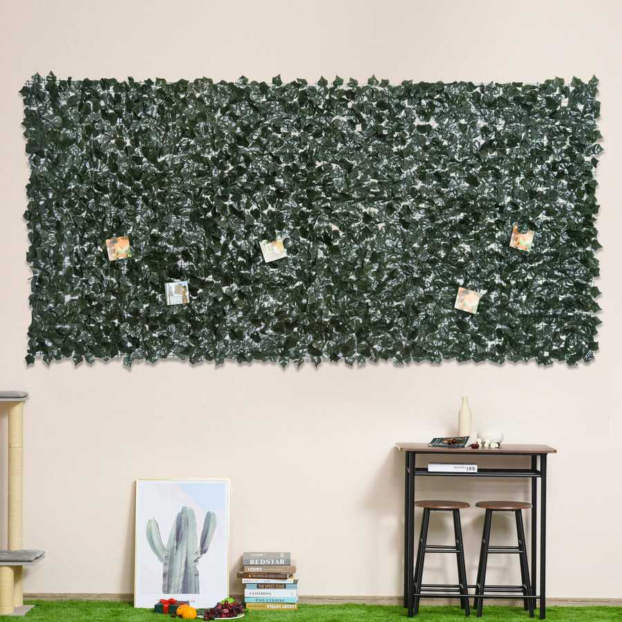 2-Piece Artificial Leaf Hedge Screen Privacy Fence Panel for Garden Outdoor Indoor Decor, Dark Green, 3M x 1.5M